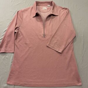 Womens Cutter & Buck CB DryTec Red Polo Shirt 100% Polyester 3/4 Sleeve Size L